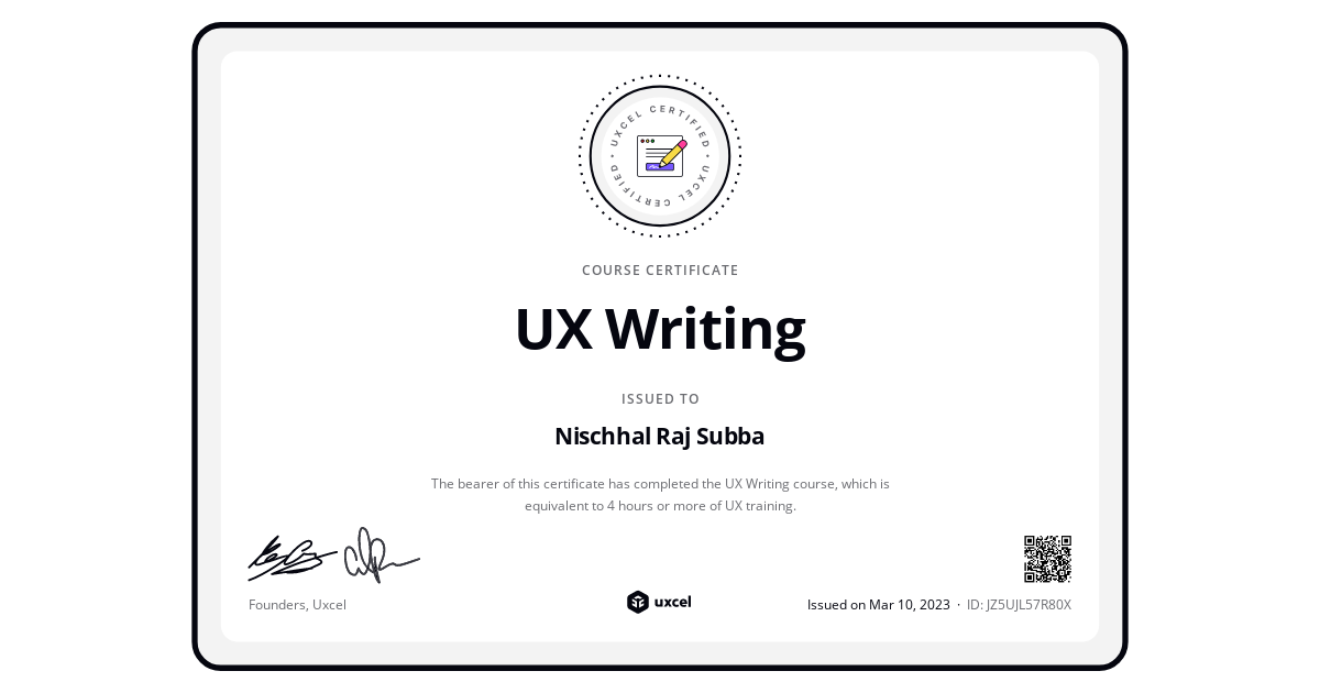 Uxcel Course Certificate of Completion Uxcel